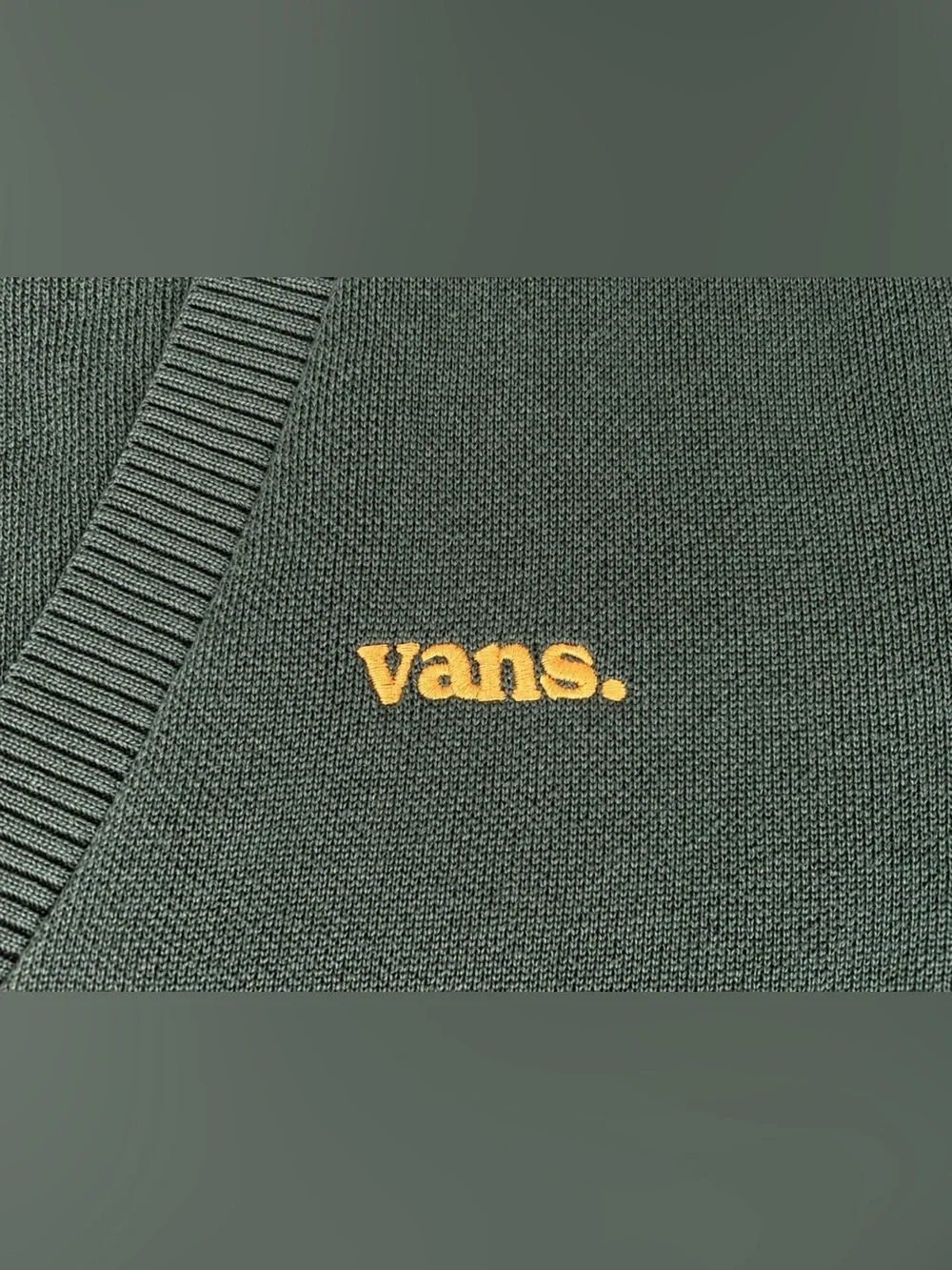 Vans Cotton Knit Cardigan Large Forest Green V-Neck Button Front Relaxed Fit